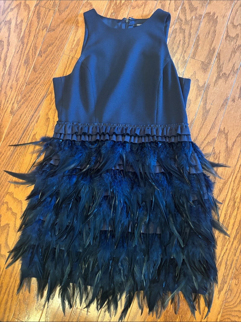 Gianni Bini Navy Feather-Trim Cocktail Dress
